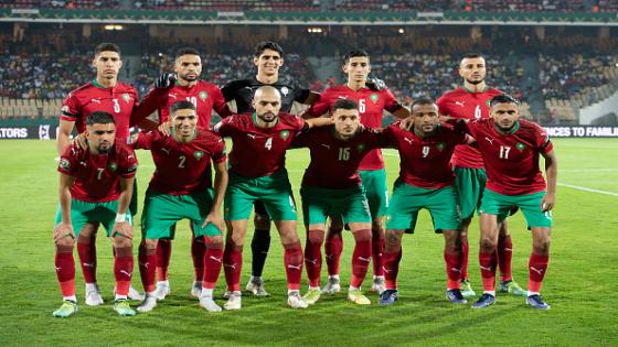 YAOUNDE, CAMEROON - JANUARY 25: Morocco players pose for a team photograph prior to the Africa Cup of Nations (CAN) 2021 round of 16 football match between Morocco and Malawi at Stade Ahmadou-Ahidjo in Yaounde on January 25, 2022. (Photo by Visionhaus/Getty Images)